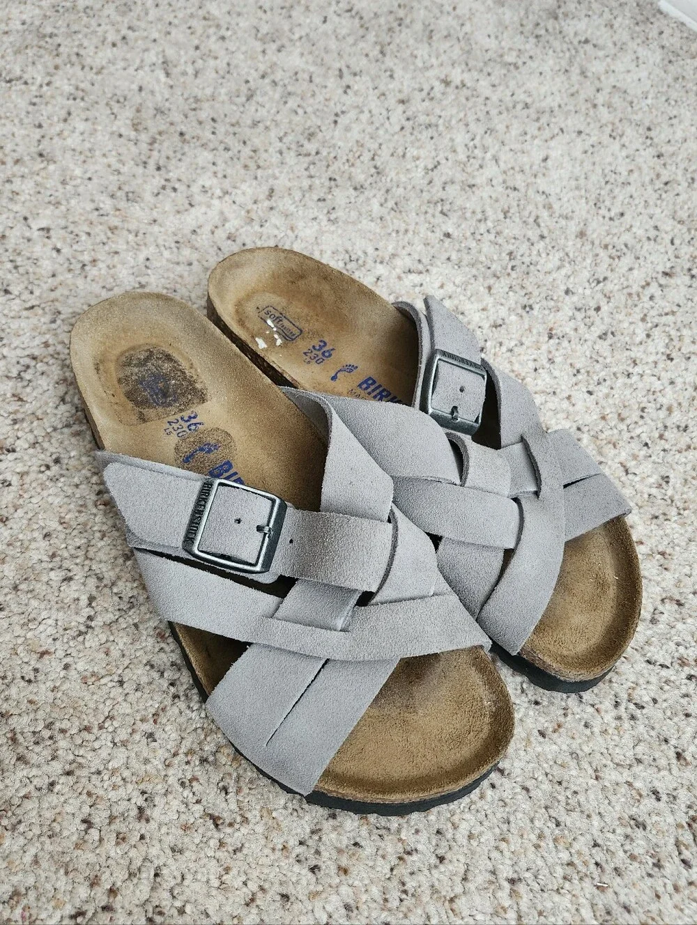 Birkenstock Women's Woven Suede Slide Sandals in Gray